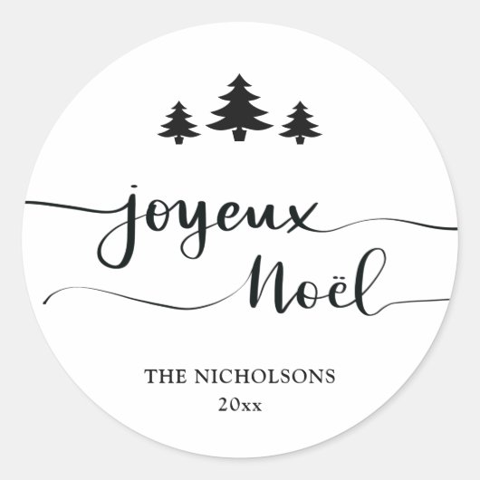 Sticker Rond Joyeux Noel | Rédigé à la main, Holiday Classic R (Devant)