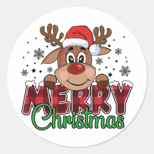 Sticker Rond Joyeux Noël Reindeer (Devant)