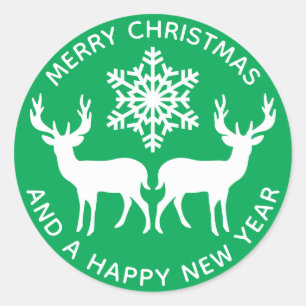 Sticker Rond Joyeux Noël Reindeer de flocon de neige