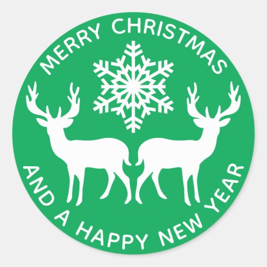 Sticker Rond Joyeux Noël | Reindeer de flocon de neige (Devant)