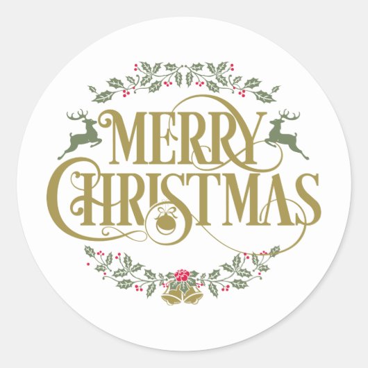 Sticker Rond Joyeux Noël Reindeer Holly Berries (Devant)