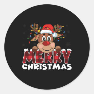 Sticker Rond Joyeux Noël Reindeer Hommes Femmes Famille Corresp