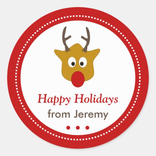 Sticker Rond Joyeux Noël Reindeer Joyeux Fêtes (Devant)