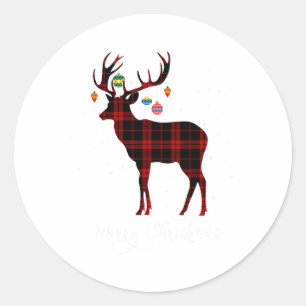 Sticker Rond Joyeux Noël Reindeer Red Plaid Snowflake Famille