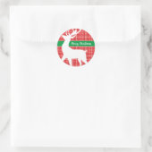 Sticker Rond Joyeux Noël Reindeer Rouge Plaid Twill (Sac)