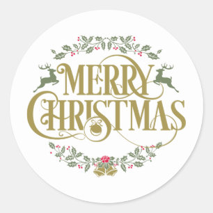 Sticker Rond Joyeux Noël Renne Baies de Houx