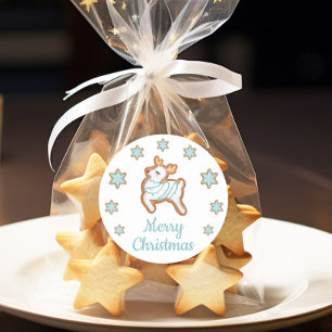 Sticker Rond Joyeux Noël Renne Mignon
