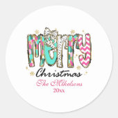 Sticker Rond Joyeux Noël Rétro Coloré (Devant)