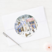 Sticker Rond Joyeux Noël Réveillon Snowy Winter Scène 2 (Enveloppe)