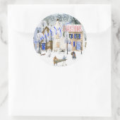 Sticker Rond Joyeux Noël Réveillon Snowy Winter Scène 2 (Sac)