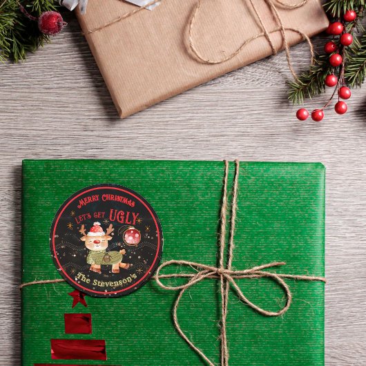 Sticker Rond Joyeux Noël & Rindeer doux