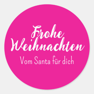Sticker Rond Joyeux Noël rose Frohe Weihnachten en allemand