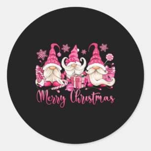 Sticker Rond Joyeux Noël rose Gnome Xmas Famille jumelée