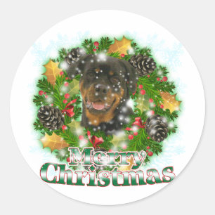 Sticker Rond Joyeux Noël Rottweiler