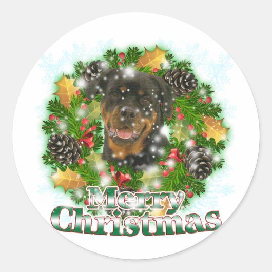 Sticker Rond Joyeux Noël Rottweiler (Devant)