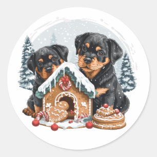 Sticker Rond Joyeux Noël Rottweiler Chiens en pain d'épices Mai