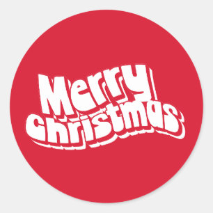 Sticker Rond Joyeux Noël Rouge Blanc Fun Retro