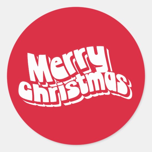 Sticker Rond Joyeux Noël Rouge Blanc Fun Retro (Devant)