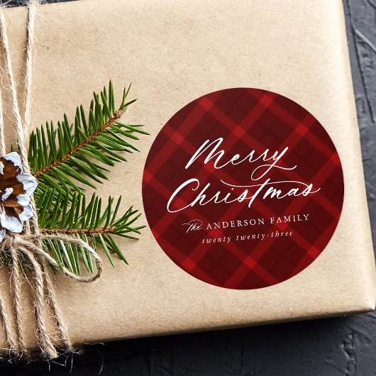 Sticker Rond Joyeux Noël rouge brossé