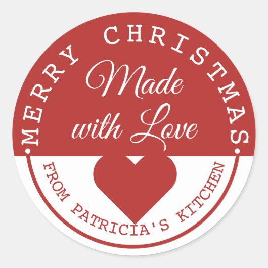 Sticker Rond Joyeux Noël Rouge Et Blanc Fait Avec Amour (Devant)