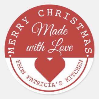 Sticker Rond Joyeux Noël Rouge Et Blanc Fait Avec Amour