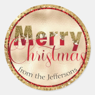 Sticker Rond Joyeux Noël rouge et or