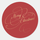 Sticker Rond Joyeux Noël rouge et or élégant script (Devant)