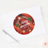 Sticker Rond Joyeux Noël, Rouge et or étincelant (Enveloppe)