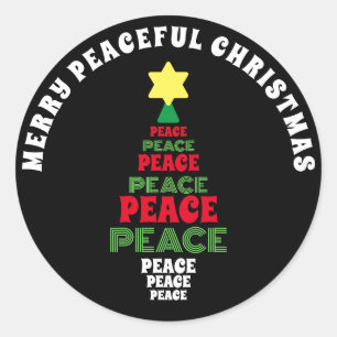 Sticker Rond Joyeux Noël Rouge et Vert Arbre de Paix