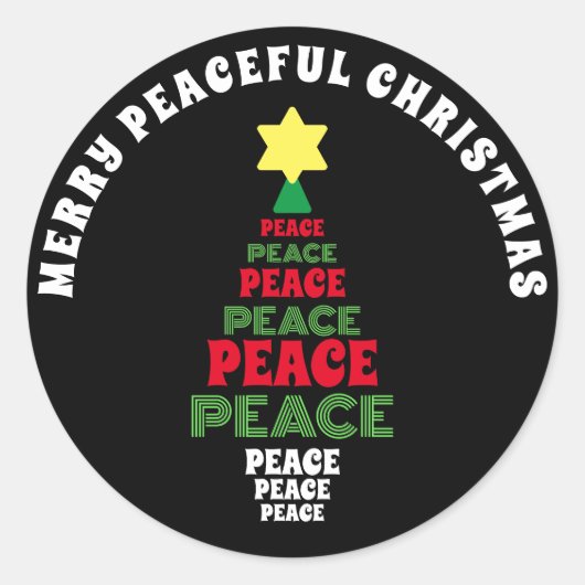 Sticker Rond Joyeux Noël Rouge et Vert Arbre de Paix (Devant)