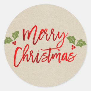 Sticker Rond Joyeux Noël Rouge Faux Foil Script moderne Kraft