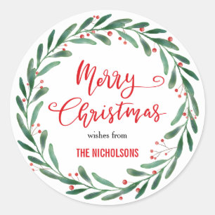 Sticker Rond Joyeux Noël Rouge manuscrit Couronne