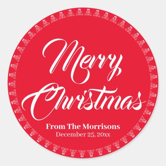 Sticker Rond Joyeux Noël rouge nom de script personnalisé faveu (Devant)