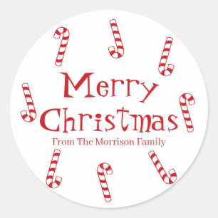 Sticker Rond Joyeux Noël rouge nom personnalisé sucre de cann