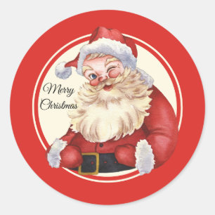 Sticker Rond Joyeux Noël rouge Père Noël