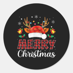 Sticker Rond Joyeux Noël Rouge Père Noël Chapeau Reindeer Famil