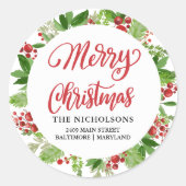 Sticker Rond Joyeux Noël Rouge Vacances Script (Devant)