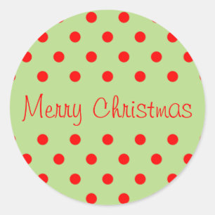 Sticker Rond Joyeux Noël Rouge Vert Polka Motif