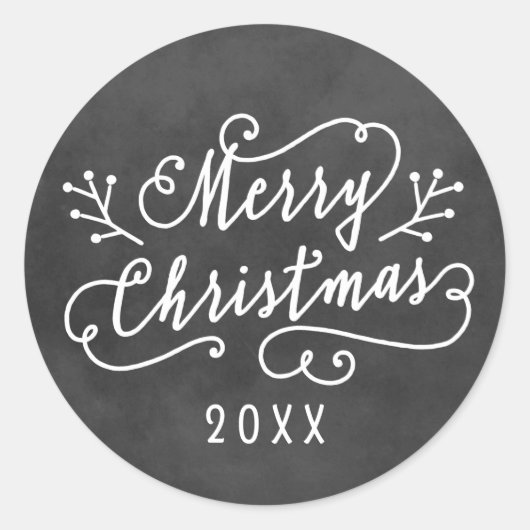 Sticker Rond Joyeux Noël Russe noir Chalkboard Script (Devant)