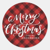 Sticker Rond Joyeux Noël rustique Script Rouge Plaid (Devant)