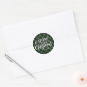 Sticker Rond Joyeux Noël rustique Script vert Plaid (Enveloppe)