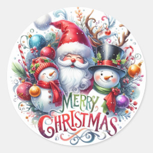 Sticker Rond Joyeux Noël Santa et amis
