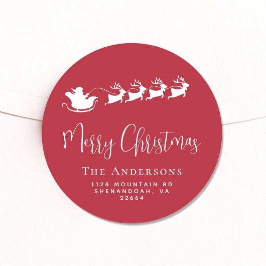 Sticker Rond Joyeux Noël Santas Sleigh Red Retour Adresse