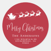 Sticker Rond Joyeux Noël Santas Sleigh Red Retour Adresse (Devant)