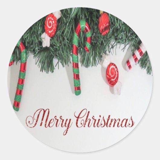 Sticker Rond Joyeux Noël, Sapin, Canne de Bonbon (Devant)