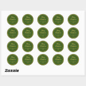 Sticker Rond Joyeux Noël Script Dark Green & Gold Nom Année (Feuille)