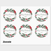 Sticker Rond Joyeux Noël script hiver floral rouge vert (Feuille)