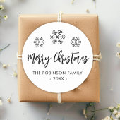 Sticker Rond Joyeux Noël Script noir blanc flocon de neige