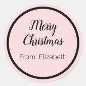 Sticker Rond Joyeux Noël Script noir et rose pâle Nom (Devant)