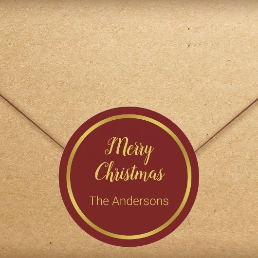 Sticker Rond Joyeux Noël Script noir rouge et or Votre nom